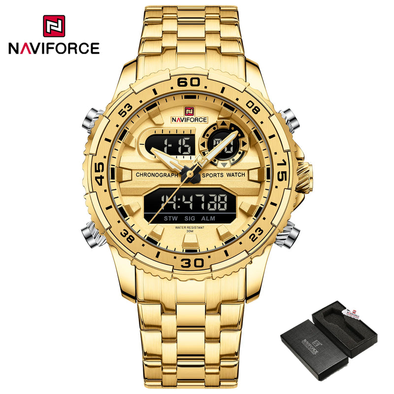 Relógio Masculino Preto e Dourado à Prova d'Água NAVIFORCE