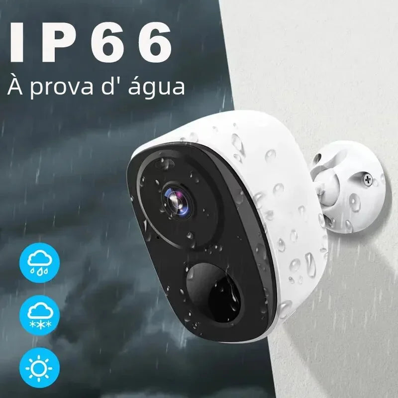 Câmera de Segurança WiFi 2K 3MP Sem Fio com Bateria, Holofote