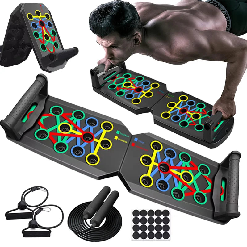 Plataforma de Flexão Multifuncional Dobrável  Portátil para Treino de Peito, Abdômen, Braços e Costas