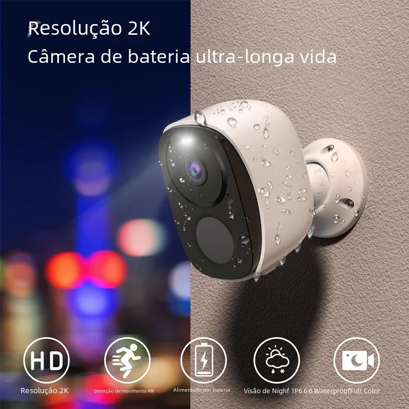 Câmera de Segurança WiFi 2K 3MP Sem Fio com Bateria, Holofote