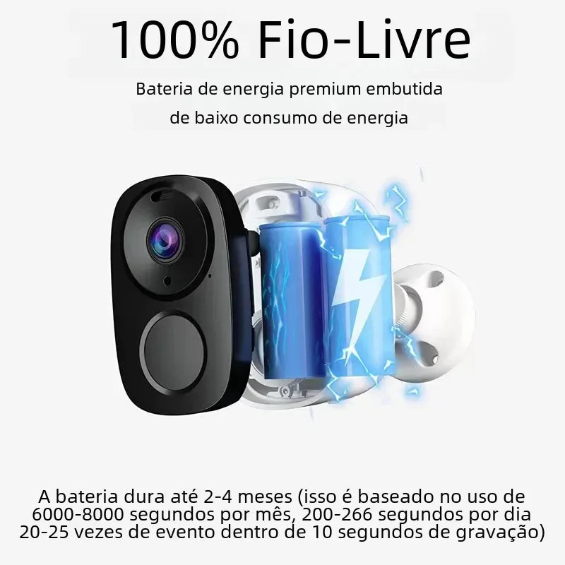 Câmera de Segurança WiFi 2K 3MP Sem Fio com Bateria, Holofote